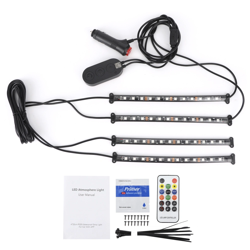 Interior Ambient Light Dynamic Decorative 4 RGB Lamp Strips Remote Control by Phone Bluetooth APP