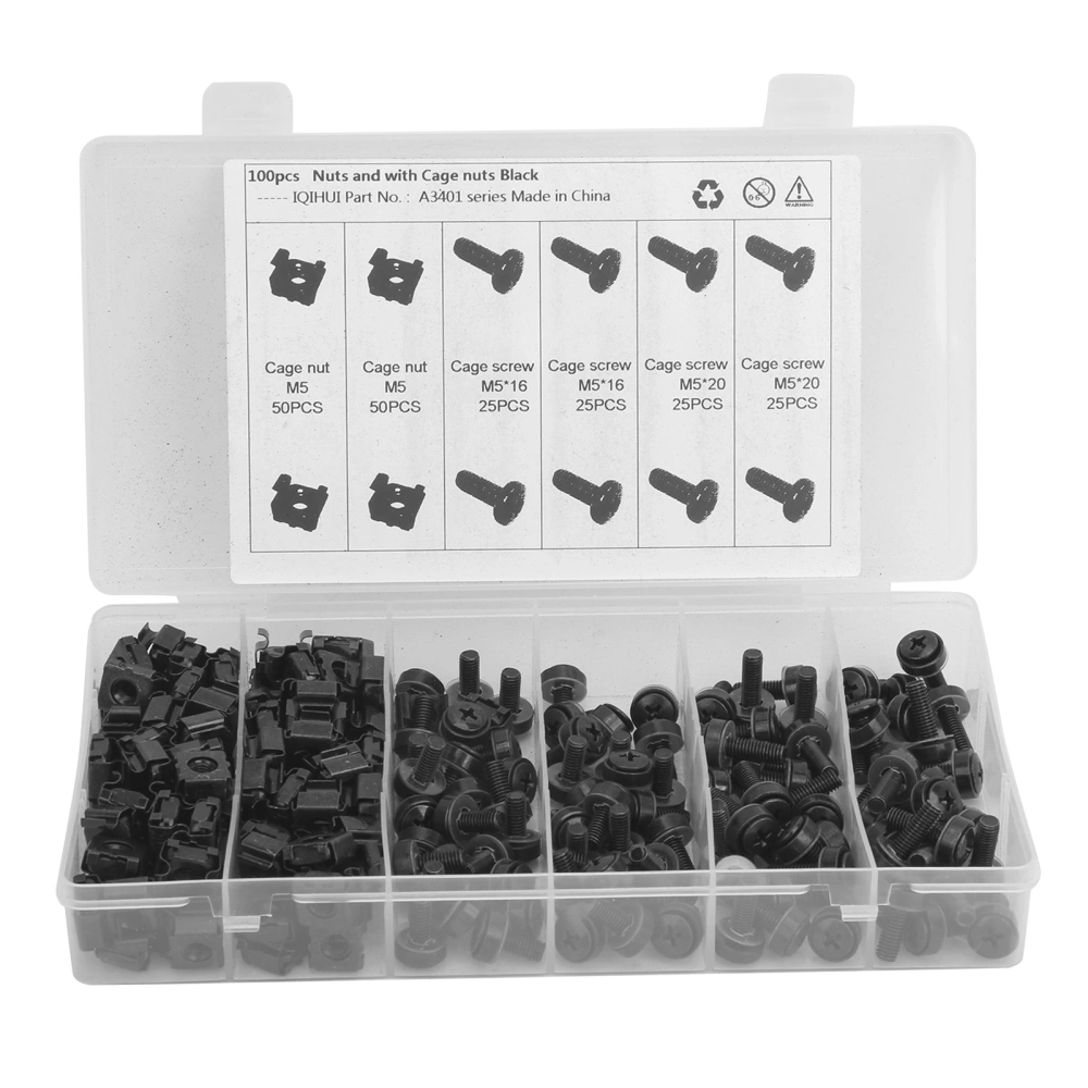 Carbon Steel M5 Cage Nuts and Screws Kit Fasteners Hardwares for Cabinets Vehicles