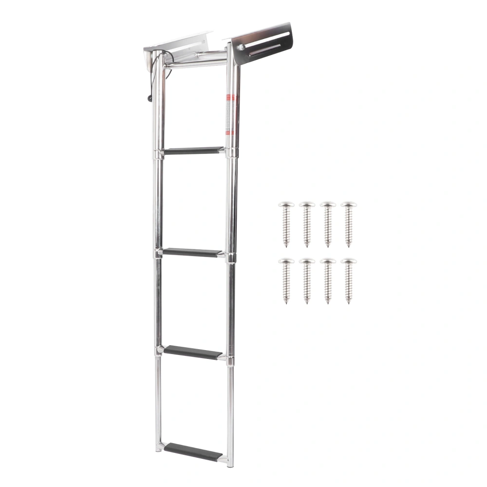 4‑Step Deck Ladder Folding Telescopic Boat Stair Pedal 304 Stainless Steel W/Retaining Rope