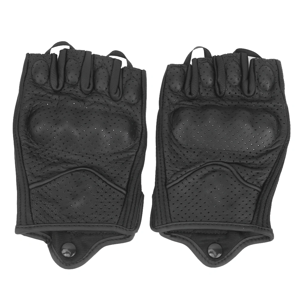 BuyWeek Half Fingers Motorcycle Gloves Leather Breathable Anti Slip Protective Riding Cycling Hand WearXL