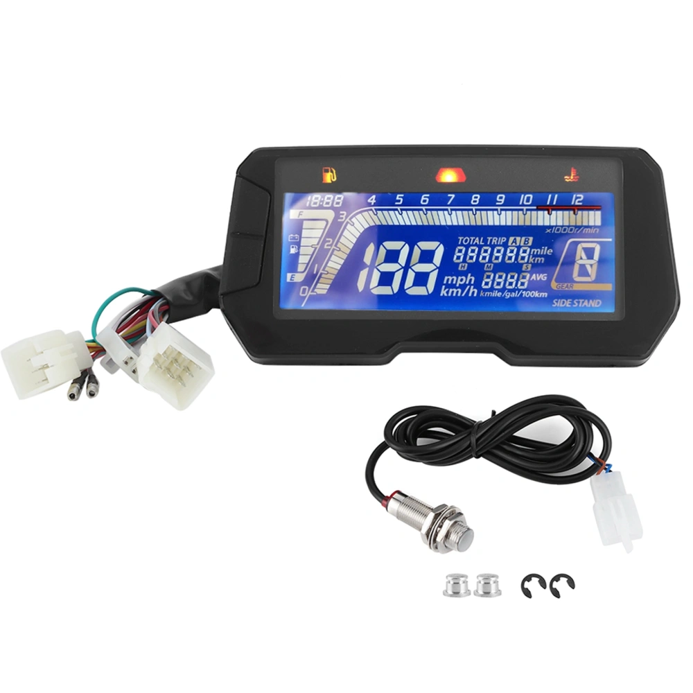 12000 RPM Motorcycle Dashboard 6 Gear Adjustable Water Temp Fuel Gauge LCD for 2 4 Cylinders