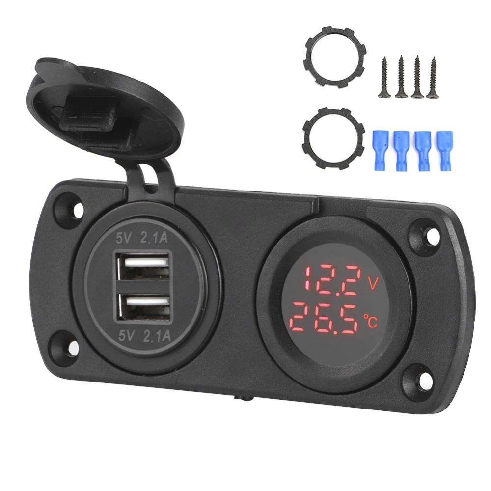 BuyWeek Temperature Voltmeter Charger Car Dual USB 12V Power Outlet Cigar Lighter SocketRed