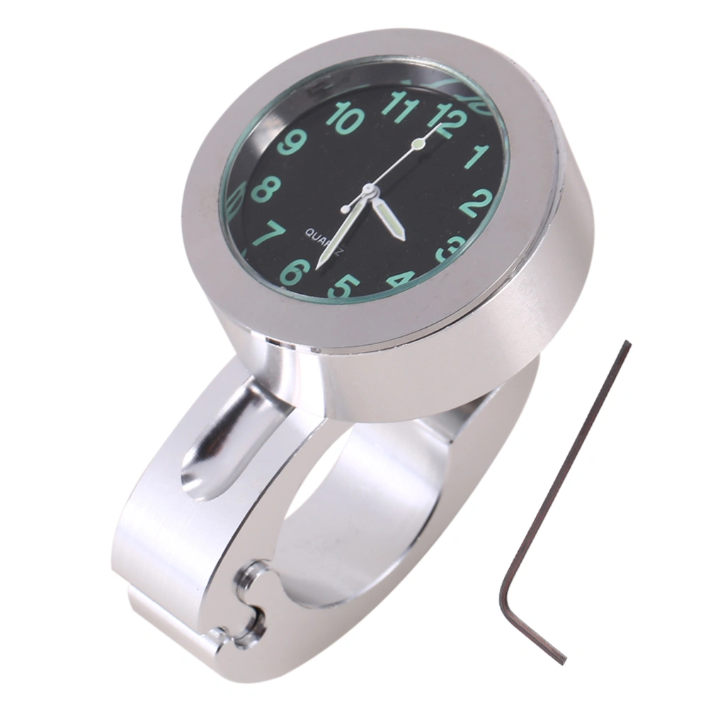 1pc Silver Motorcycle Waterproof Handlebar Glow Mount Clock Watch Universal