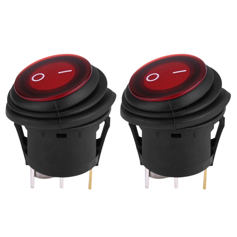 2pcs Red LED Light 12V/24V Universal 20A 3Pin Car Auto Boat Round On&#8209;Off Rocker Toggle Switch