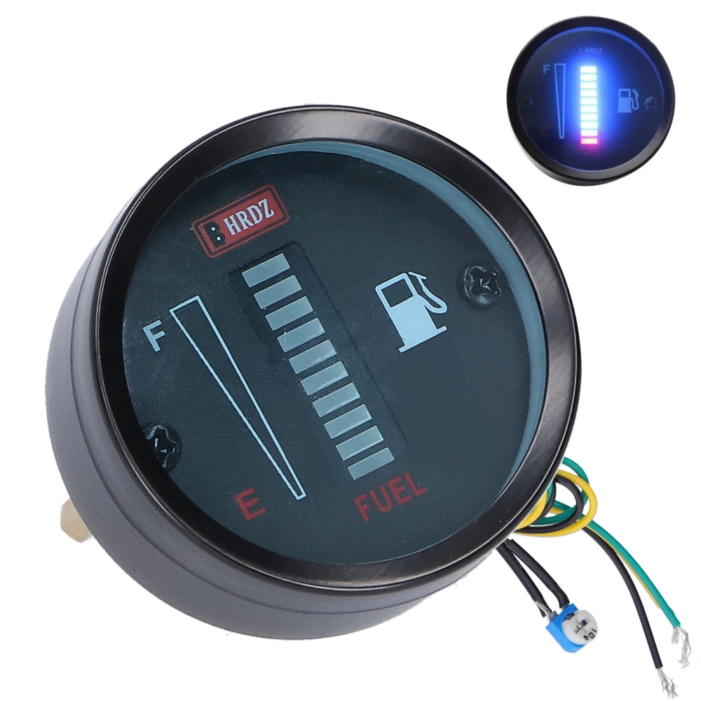 LED Fuel Meter Gauge Indicator 52mm Dia 12V Adjustable Resistance for Auto Motorcycle