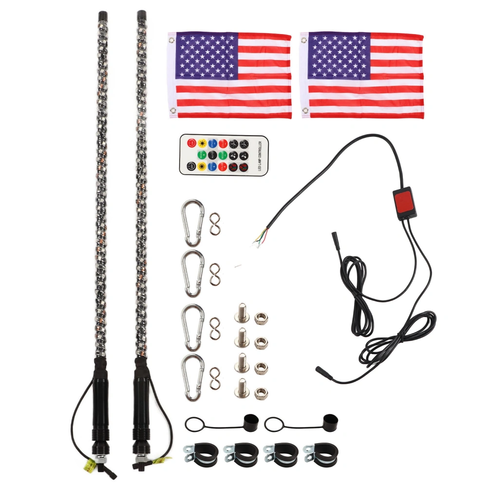 BuyWeek 2 Pcs LED Whip Lights 20 Colors Waterproof Off Roaded Flagpole RGB Light with Remote Control Flag