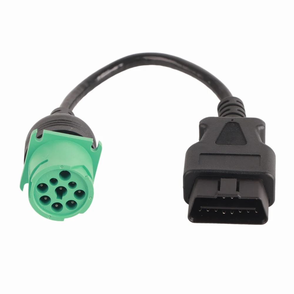 9 Pin Male Head to 16 Pin OBD2 Truck Diagnostic Scanner Cable Adapter for Cummins Diesel Engine