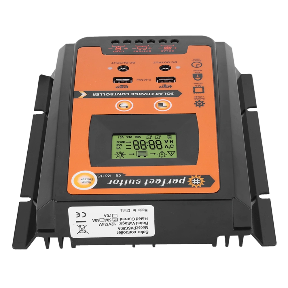 12V/24V 50A PWM&amp;MPPT Short Version Solar Charge Controller Solar Panel Battery Regulator Dual USB LCD Display