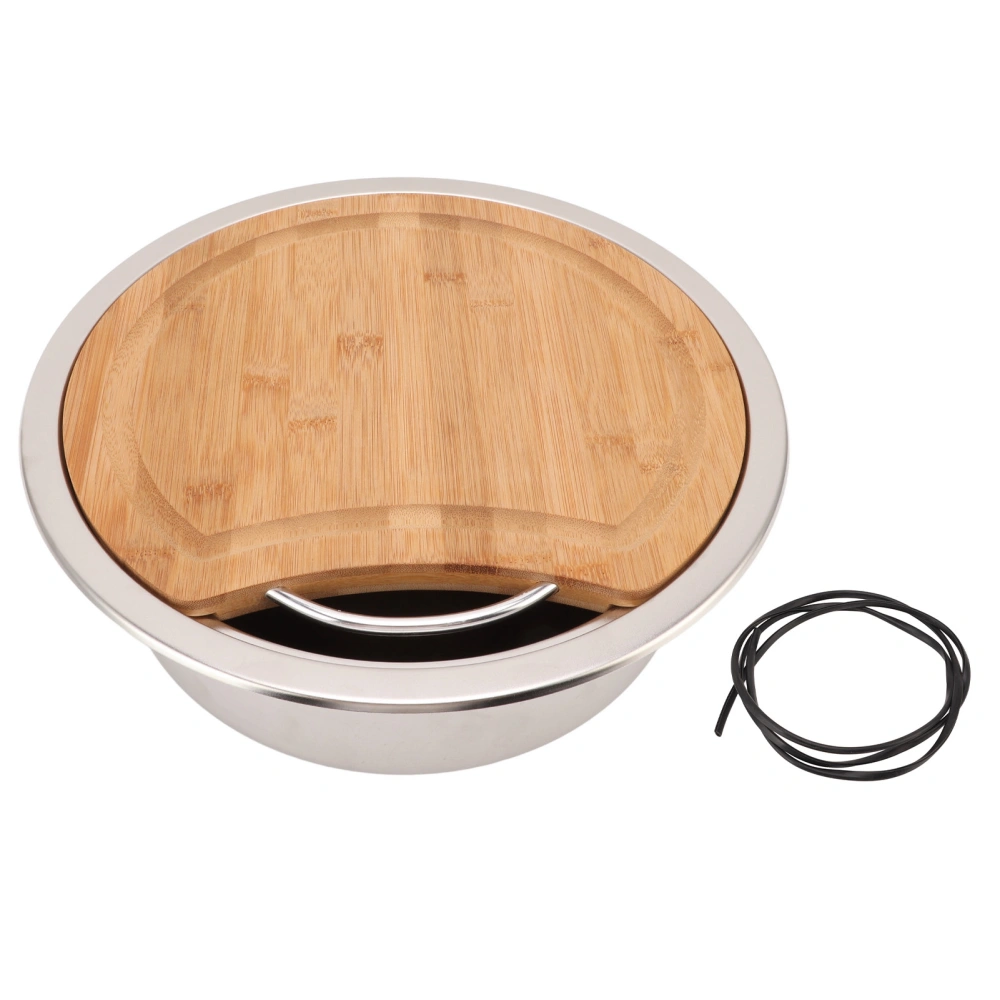 360x120mm/14.17x4.72in RV 304 Stainless Steel Sink Round Hand Wash Basin Sink with Bamboo Chopping Block for Boat