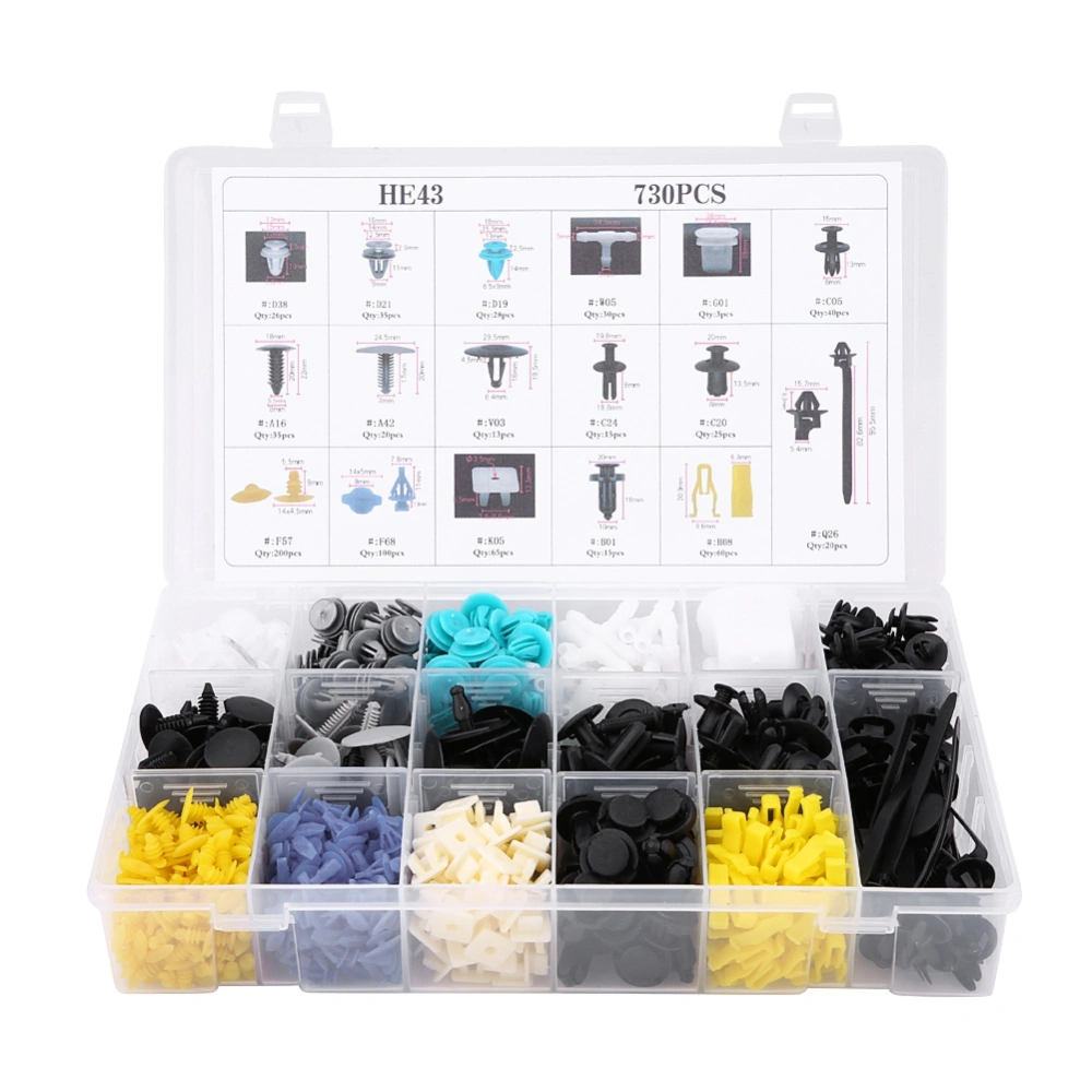 730pcs 17 Sizes Assorted Car Body Push Pin Rivet Trim Bumper Fixed Clamp Push Type Retainers