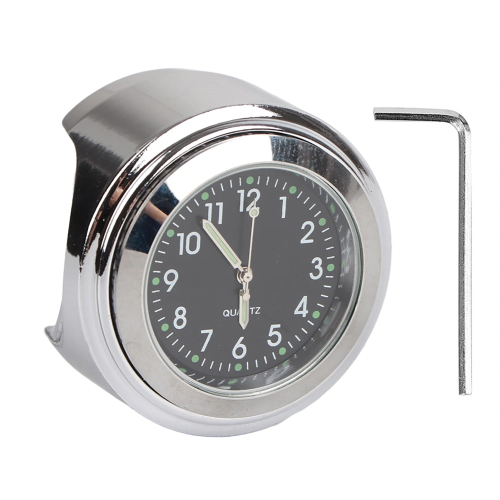 Waterproof Motorcycle Clock Chrome Plating Bike Dial Watch for 7/8in‑1in HandlesBlack Dial