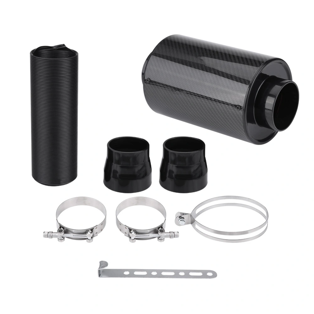 76mm 3" Universal Carbon Fiber Induction Ram Filter Box Cold Air Intake System W/ Intake Hose