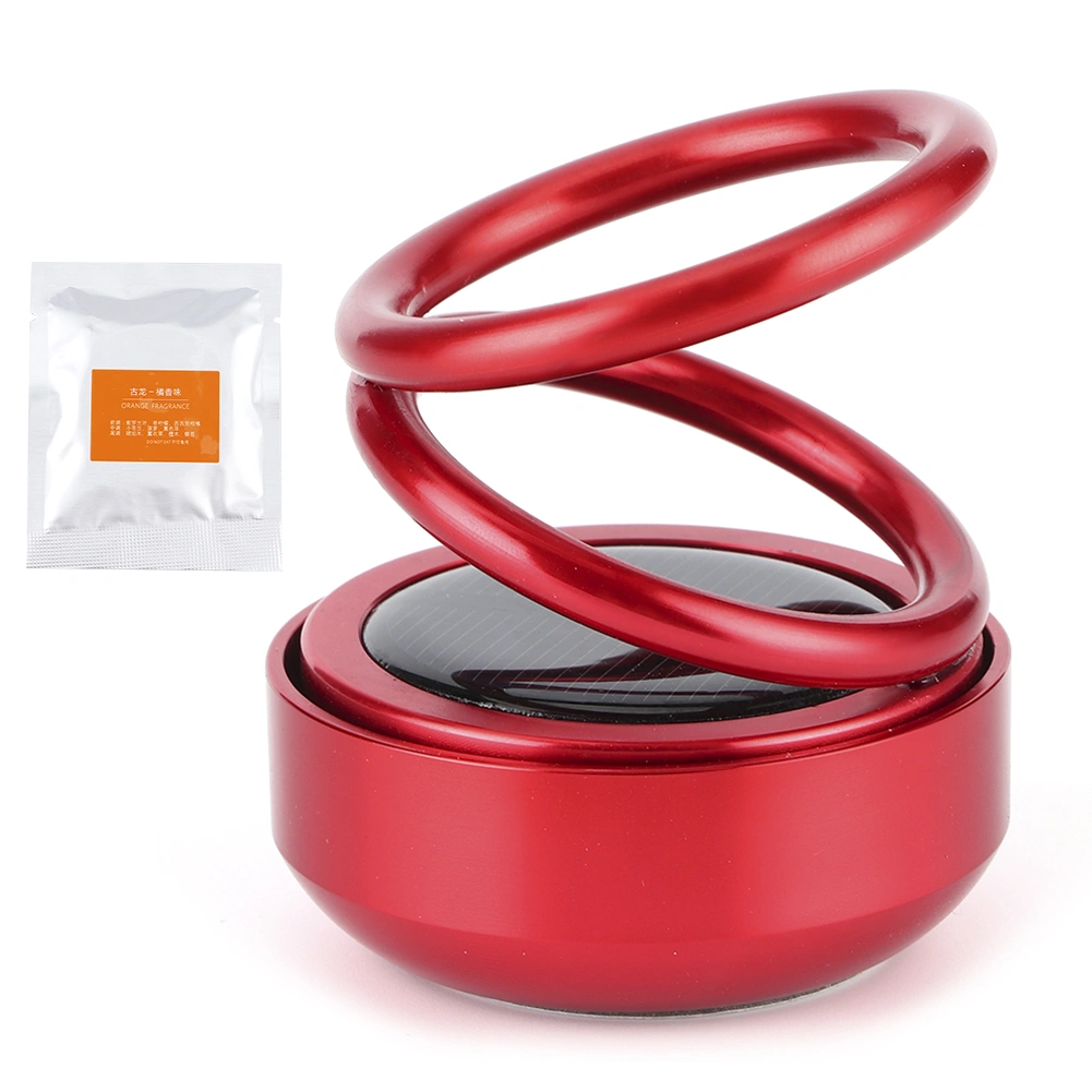 BuyWeek Car Air Freshener Solar Energy Rotating Odor Eliminator Aromatherapy Diffuser W/Double RingRed