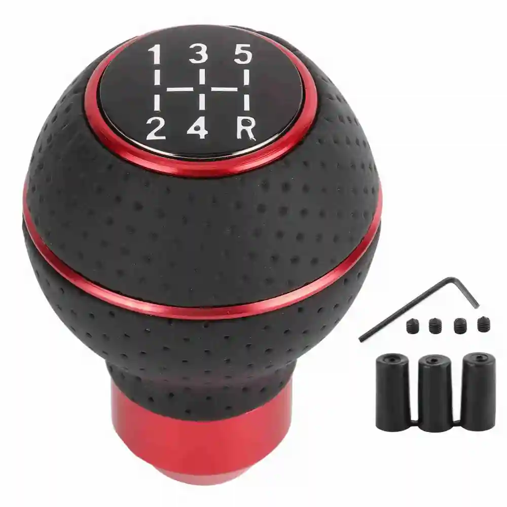 5 Speed Gear Shift Knob Stick Aluminium Alloy and Leather Manual Automobiles AccessoryRed