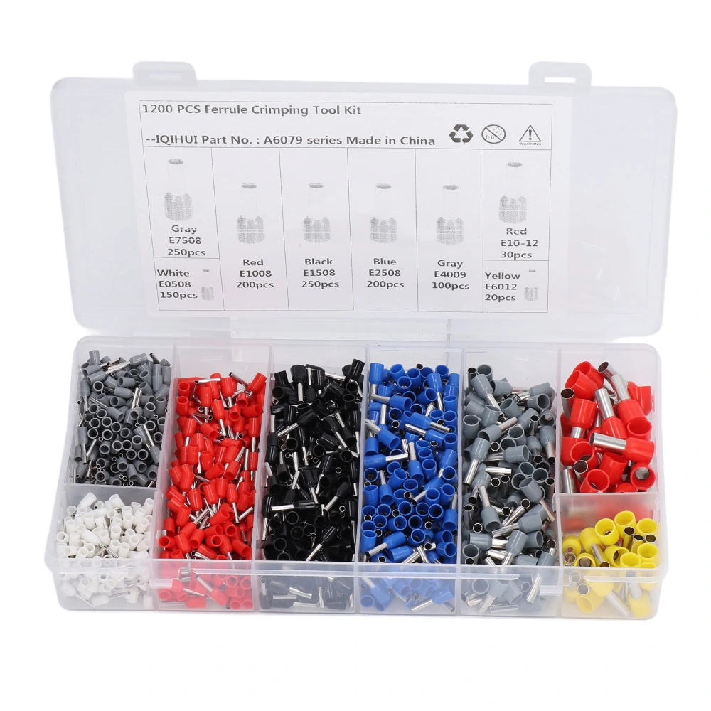 1200pcs Wire Ferrules Crimp Connectors Insulated Crimp Terminal Universal for Car