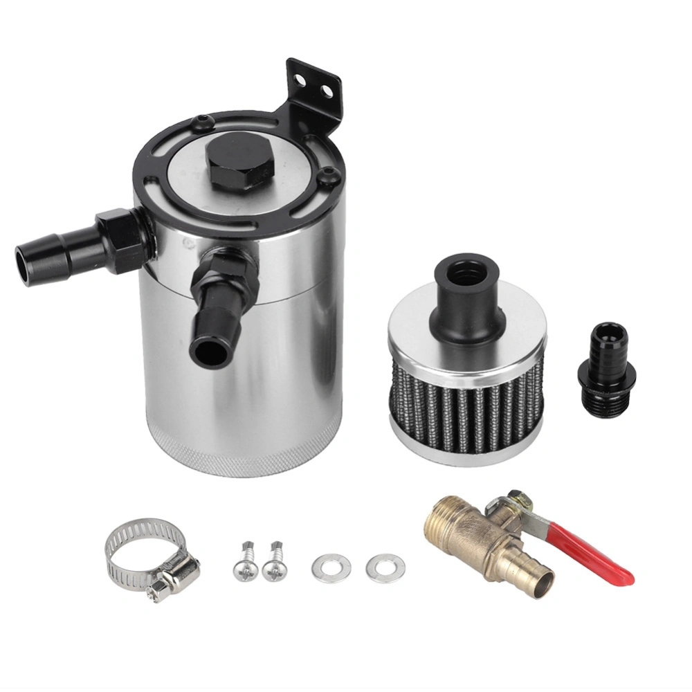 Universal Aluminum Alloy Oil Tank Reservoir Catch Can with 2 Port Accessory Kit (Sliver)