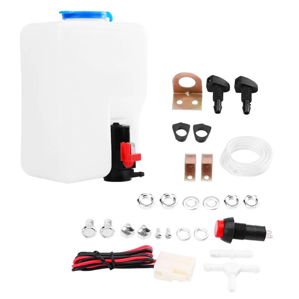 Universal Windshield Windscreen Washer Pump Bottle Tank Kit Cleaning Tools 12V for Classic Cars