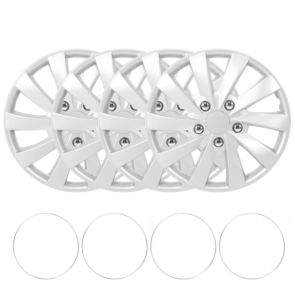 4Pcs/Set 15in Hub Cap Kit Wheel Skins Cover Silver Auto Modified Parts for R15 Tire &amp; Steel RimA Type