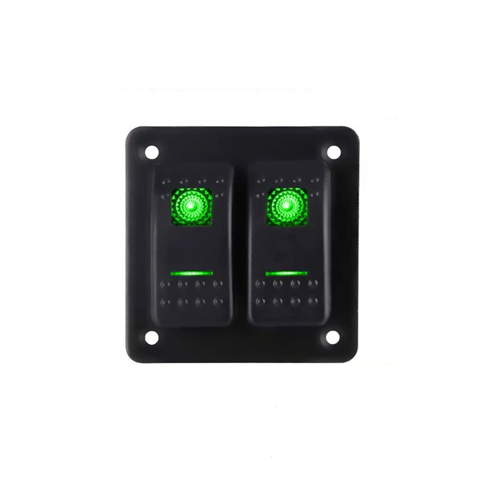 2 Gang Rocker Switch Panel 12‑24V Green LED Universal for Car Bus Truck Boat Sweeper Sprinkler Yacht