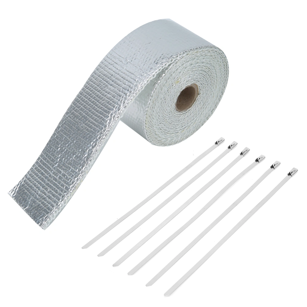 5m Silver Car Heat Insulation Exhaust Header Pipe Wrap Cloth with Strap Auto Accessories