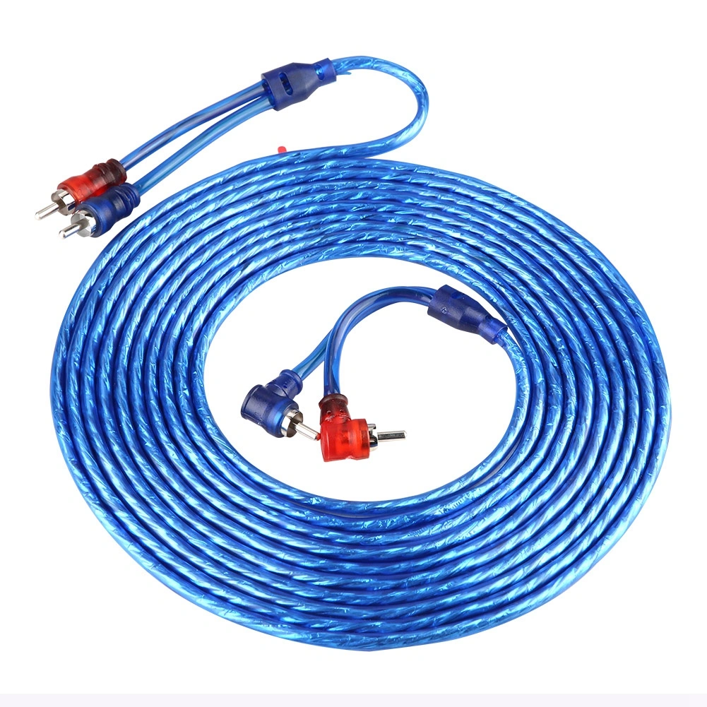 5 Meter AUTO Car Blue Transparent RCA Audio Interconnect Cable Ultra Flexible