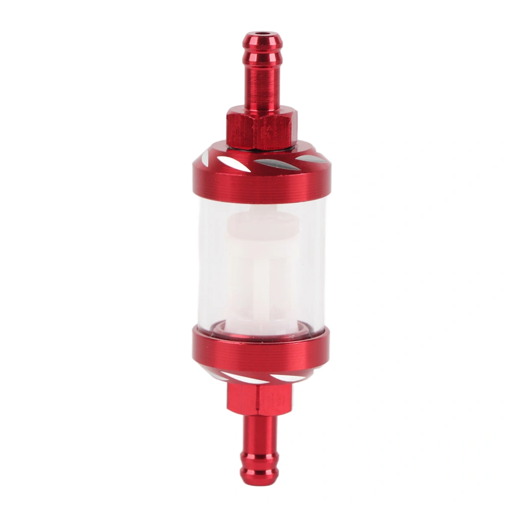 Metal Glass Inline Gas Oil Fuel Filter 8mm Thread Replacement for Motorcycle (Red)