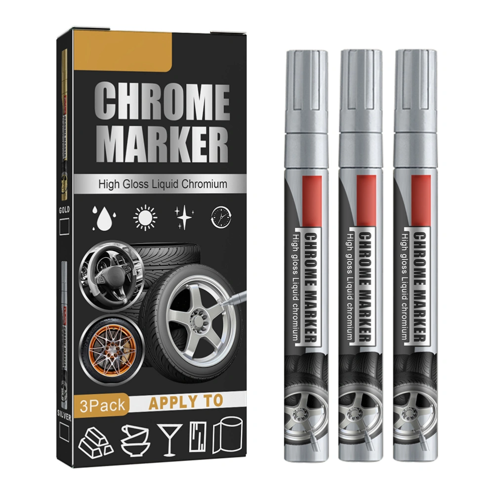 3Pcs Car Repair Paint Scratch Remover Paint Pen High Gloss Liquid Chromium Marker Chrome Marker Pen