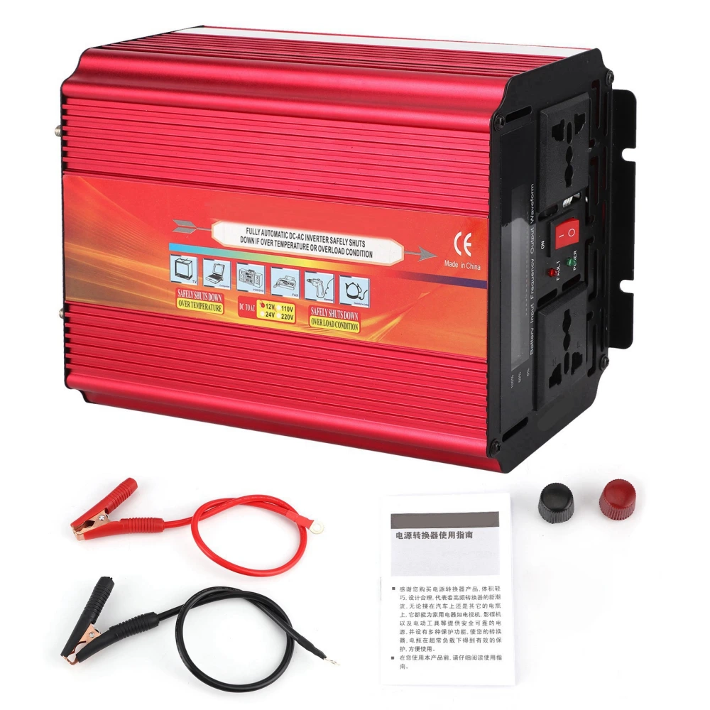 LCD 2000W Power Inverter High Power 2 Universal Sockets Dual Cooling Fan WLDT Converter DC 12V to AC for Car Outdoor Home(AC110V 60+/3Hz )