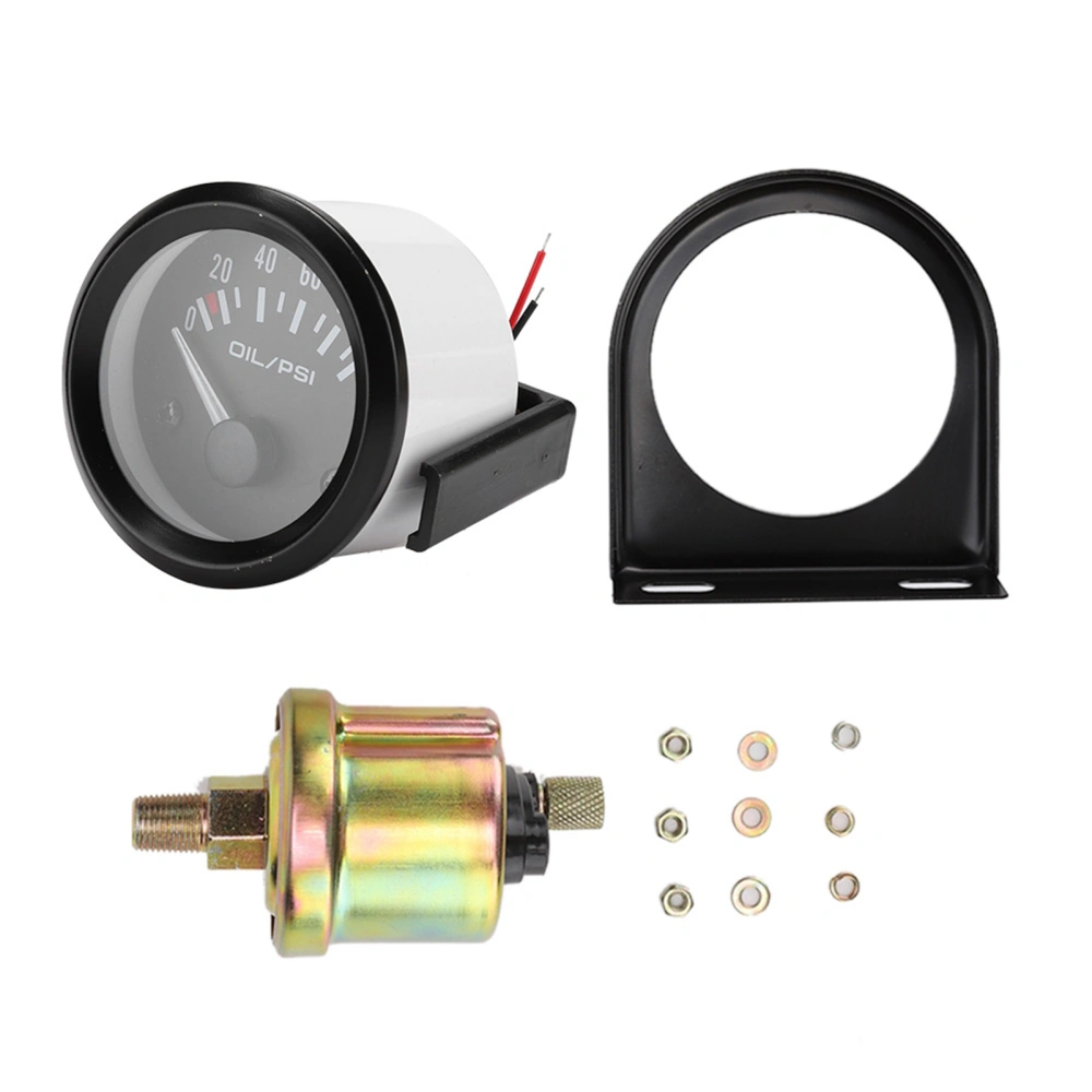 52mm/2in 12V Universal Car Electromagnetic Oil Pressure Gauge Indicator Auto Modified Meter