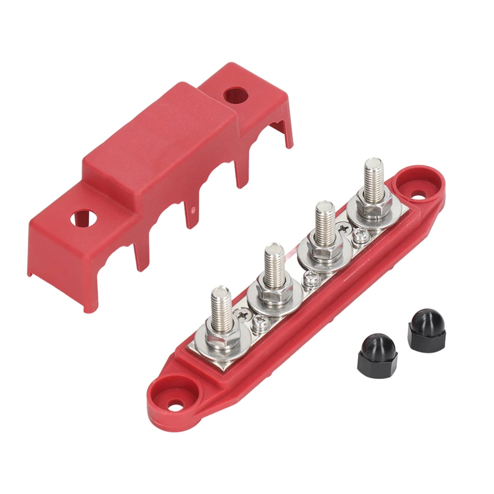 4 Post Power Distribution Block Bus Bar with Cover M8 Terminal Studs 250 Amp Rating for Marine Automotive RV Red