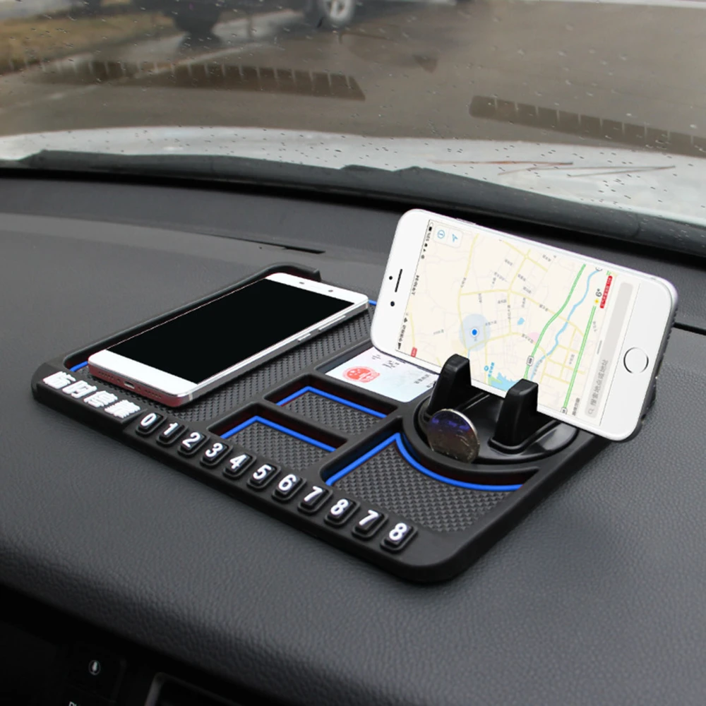 BuyWeek Universal Car Nonslip Pad Multifunction Parking Number Card Auto Phone Holder Mat for Dashboard Blue