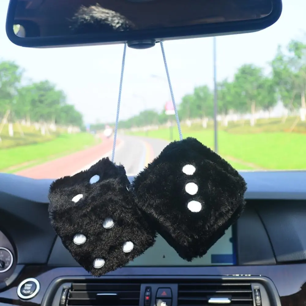 2PCS Hanging Dice for Car Plush Car Pendant with Dots and Suction Cup Pendant for Car Glass Refrigerator