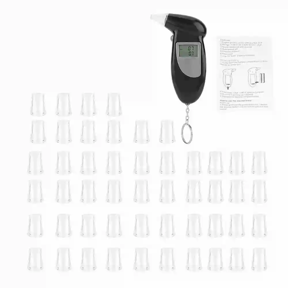 Digital LCD Screen Alcohol Breath Tester Portable Keychain Breath Analyzer 50pcs Mouthpiece