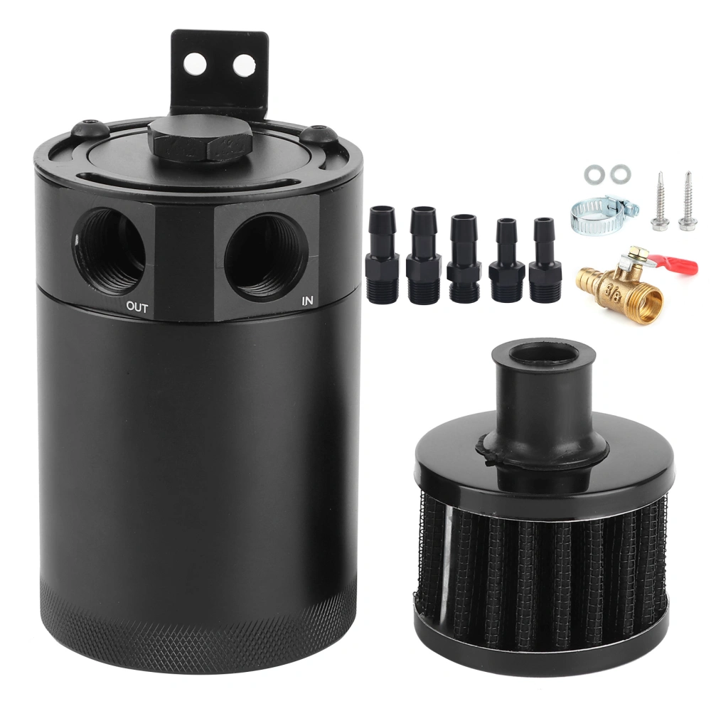 3/8in Oil Catch Can Tank 2‑Port Baffled Reservoir with Drain Valve Breather Universal Cylinder