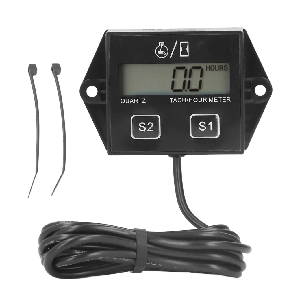 Motorcycle Tachometer Timer LCD Display 2/4‑Stroke Gasoline Engine Hour Meter Universal for Pickup Trucks