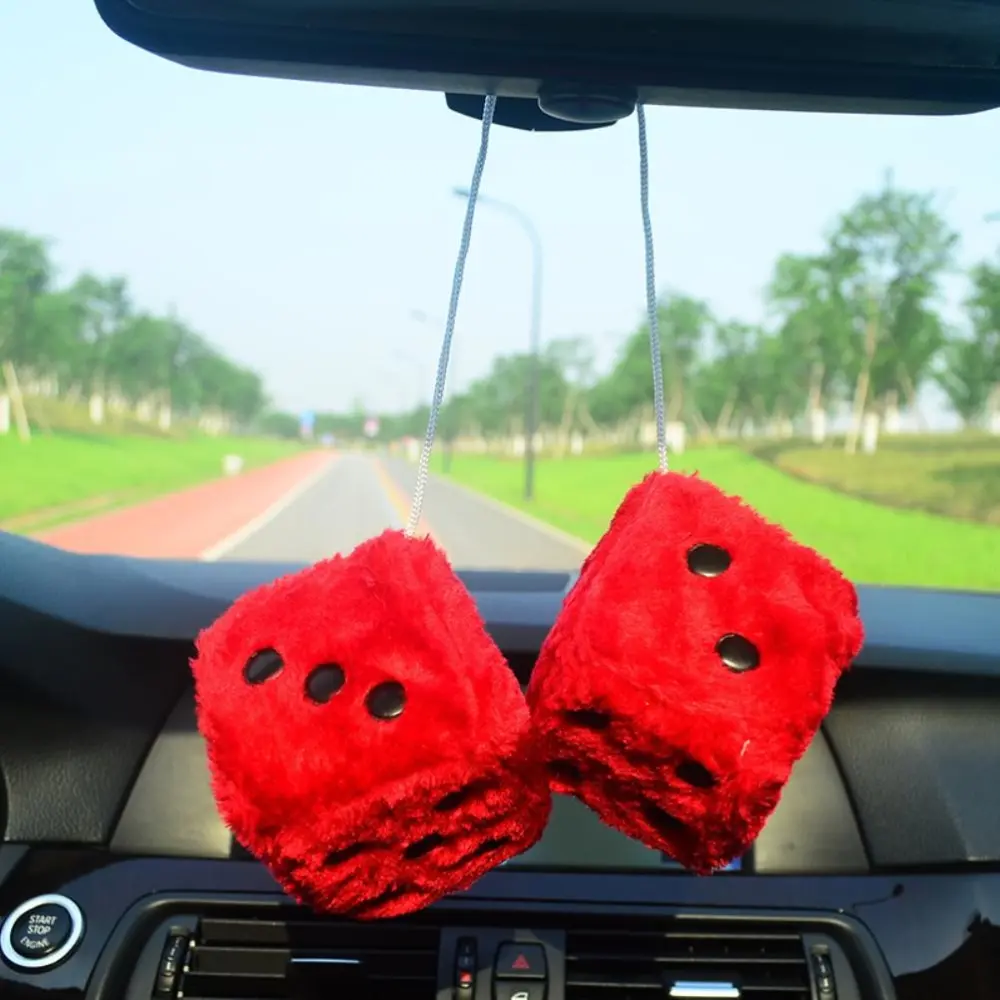 BuyWeek 2PCS Hanging Dice for Car Plush Car Pendant with Dots and Suction Cup Pendant for Car Glass Refrigerator