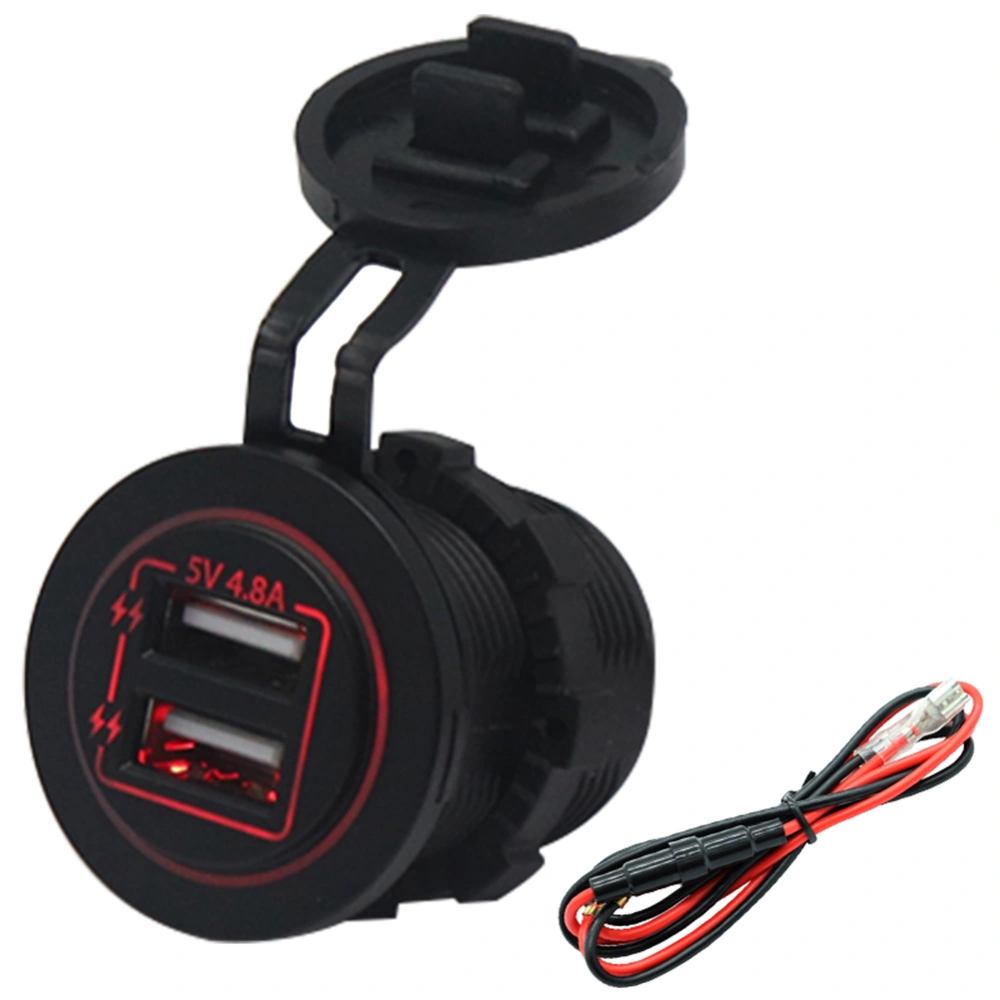 Dual USB Port Power Charger Socket Outlet with 60cm/23.6in Cable for 12V/24V Car Boat ATVRed