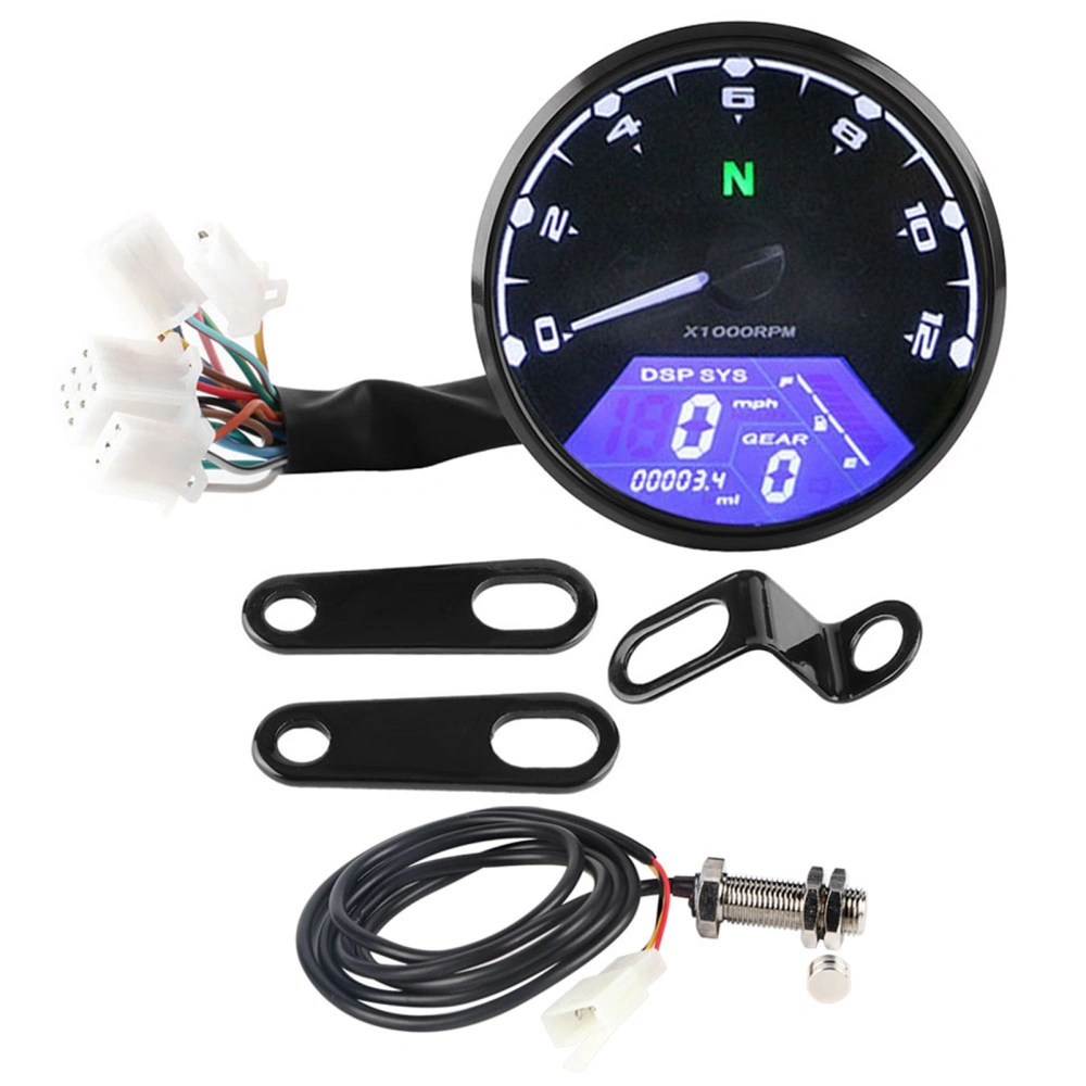 Motorcycle LED Backlight Digital Tachometer Speedometer Gauge 12000RPM