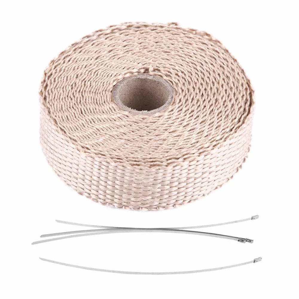 5m Car Insulation Tape Exhaust Heat Wrap with 4 Stainless Steel Cable Ties Titanium