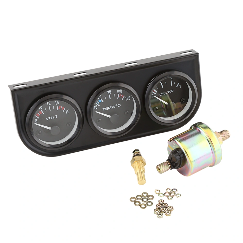 52mm Triple Gauges 3 in 1 Voltmeter Water Temp Gauge Oil Pressure Meter w Sensor For Car Truck