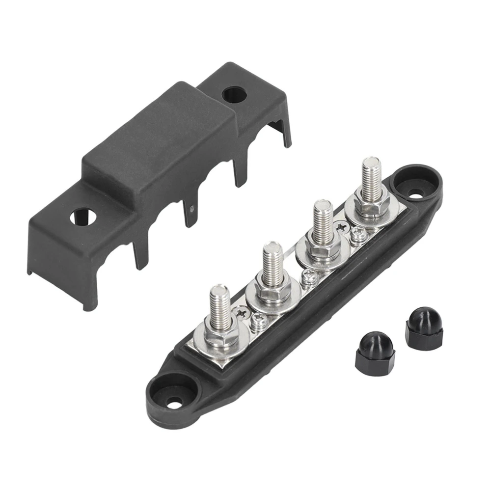 4 Post Power Distribution Block Bus Bar with Cover M8 Terminal Studs 250 Amp Rating for Marine Automotive RV Black