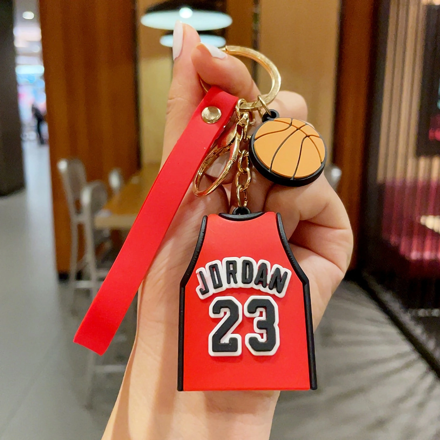 Basketball Star Jersey Keychain Silica Gel 3D Molding Portable Car Key Ring Pendant for Men BoysRed Jersey NO.23