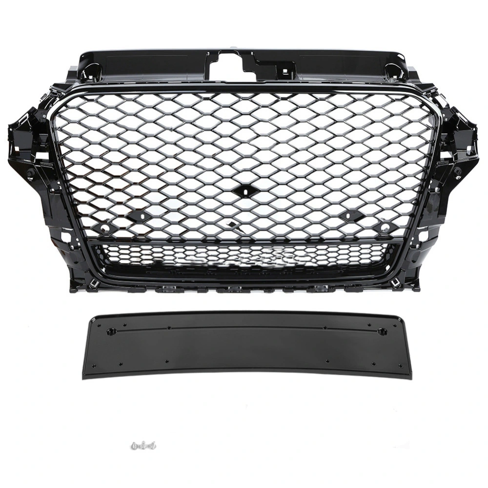 BuyWeek For RS3 Style Front Sport Hex Mesh Hood Grill Gloss Black for A3/S3 8V 13‑16