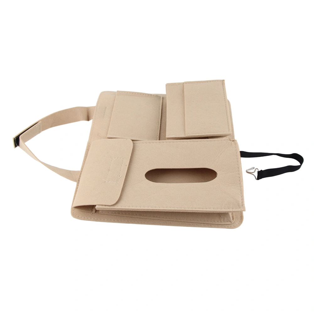 Car Rear Seat Hanging Bag Multifunction Storage Organizer Hook and Loop Fasteners Large Capacity Beige