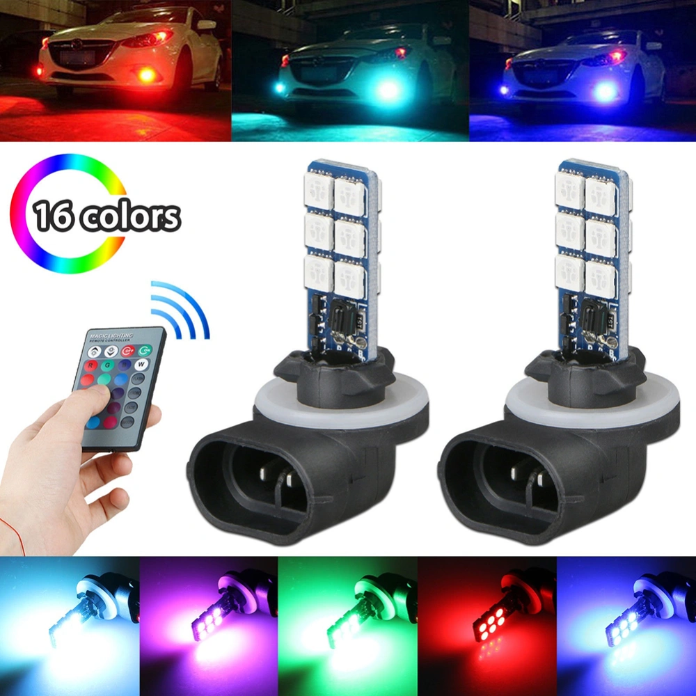 2Pcs 12V RGB LED Car Fog Lights Headlights Remote Control Car Lamps