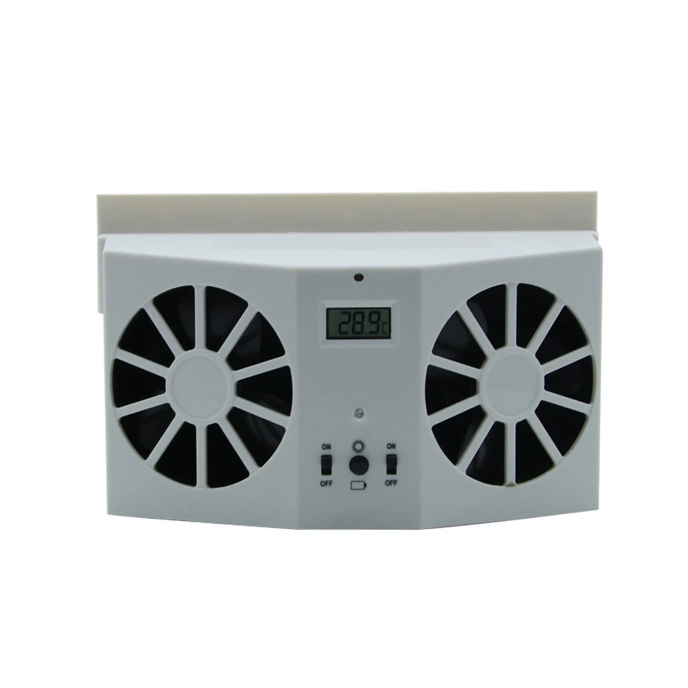 Solar Powered Car Exhaust Fan Dual Head Energy Saving Portable Electric Ventilator for AutomobilesWhite