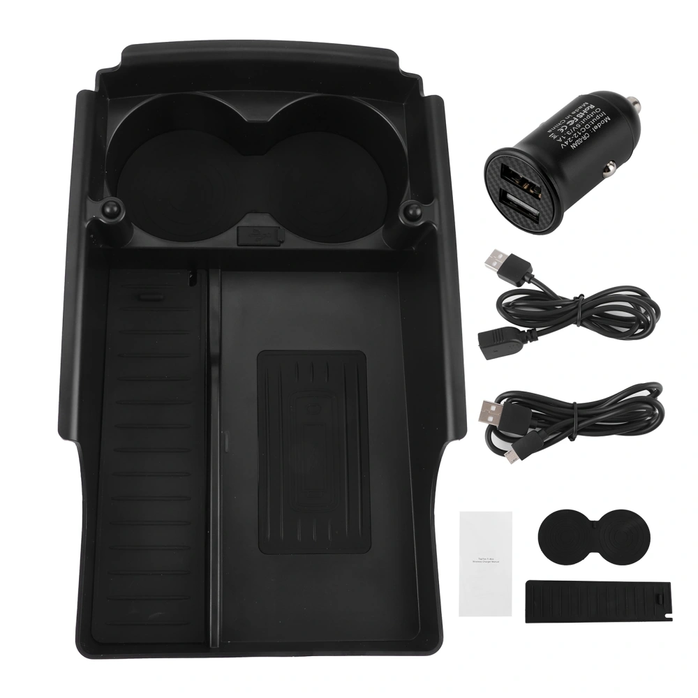 Wireless Phone Charger Organizer Box with Water Cup Holder Fit for Tesla Model S/X 2016.10-2019