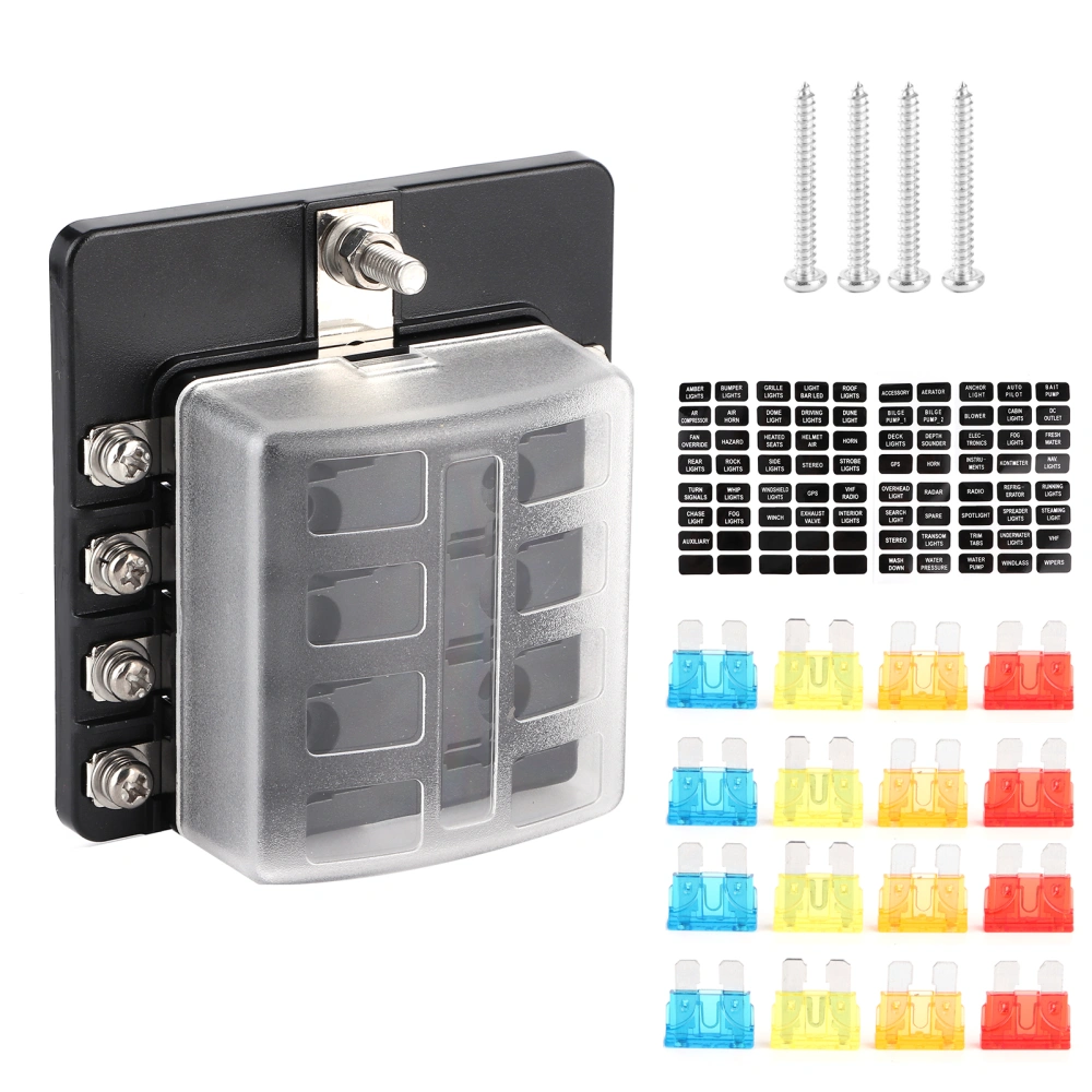 8-Way Screw Nut Terminal Fuse Box Blade Fuse Block Holders with LED Indicator for Car Boat