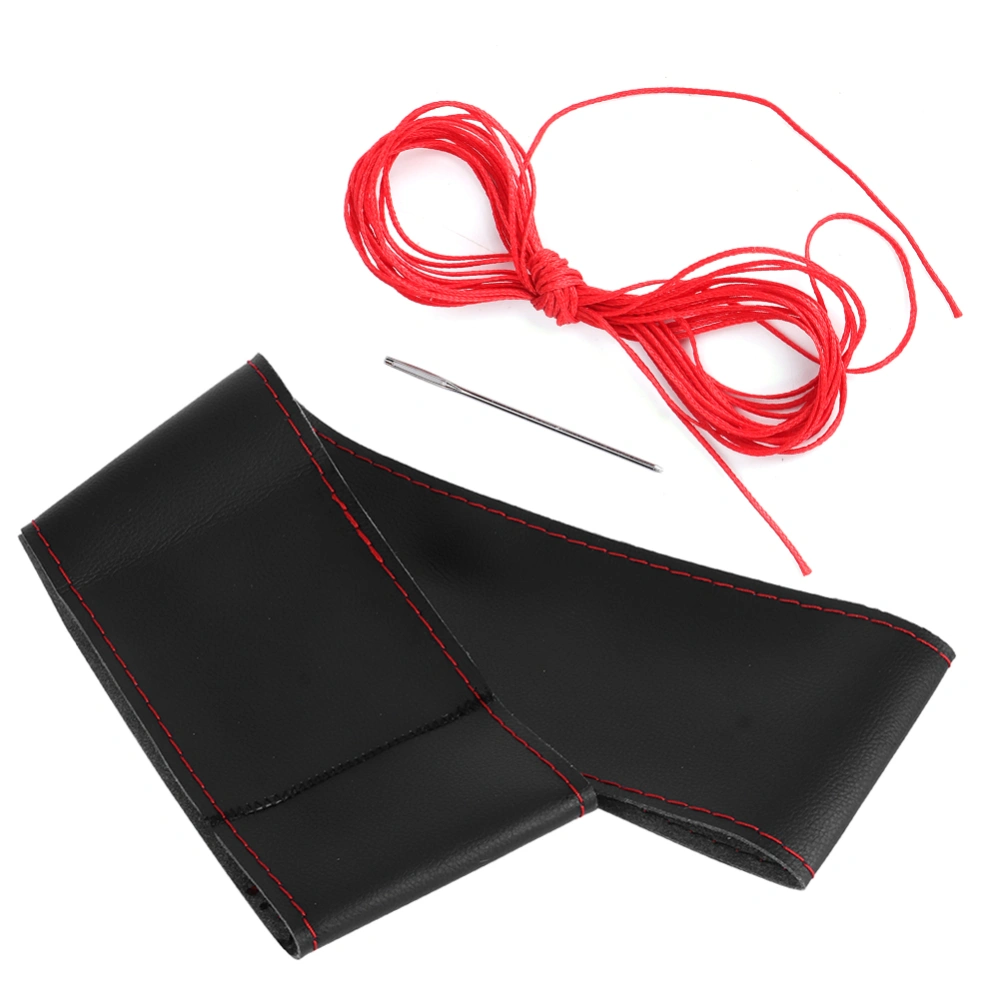 Microfiber Leather Steering Wheel Cover Universal DIY Sewing Car Interior Accessory 38cm/15inBlack Red