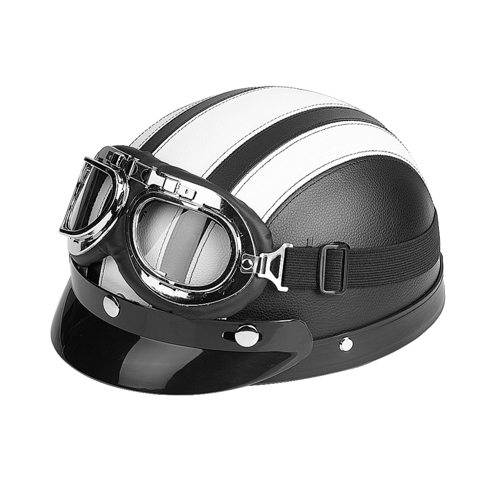 Universal Motorcycle Scooter Synthetic Leather Open Face Half Helmet & Visor UV Goggles White